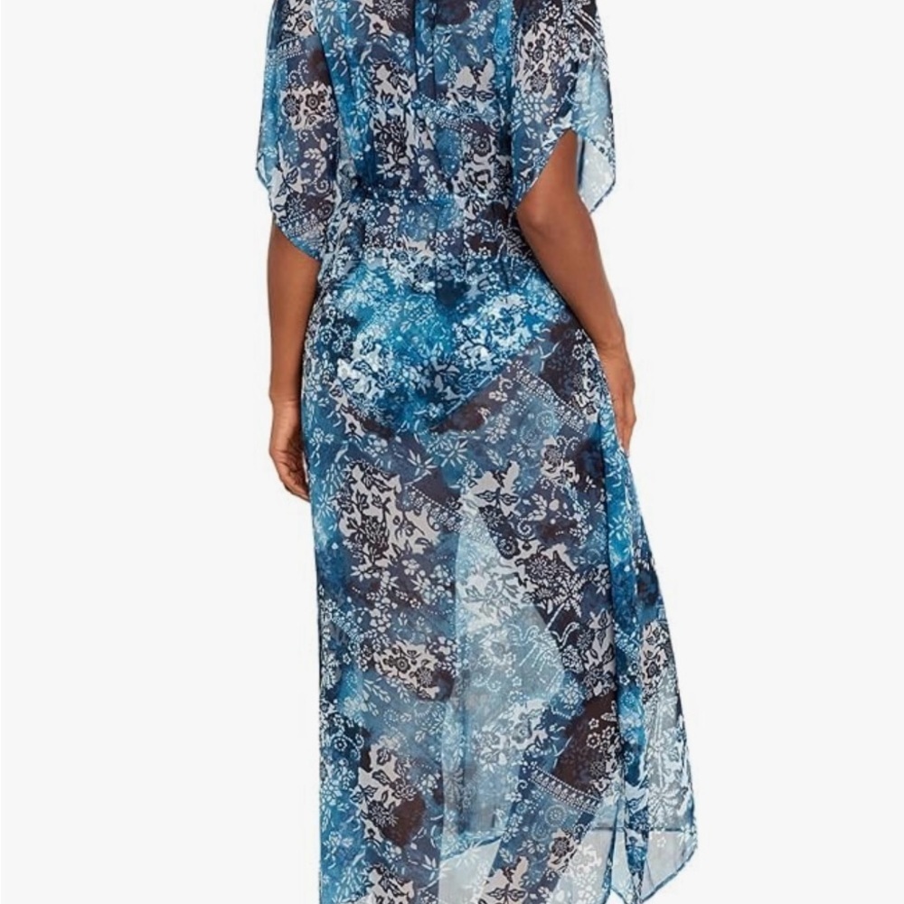 NWT Lauren Ralph Lauren womens Indigo Patchwork Midi Caftan Cover Up - Picture 2 of 5
